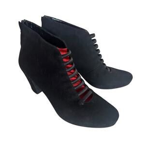 Pas de Rouge Bootie Black Suede Heels Made In Italy Sz 37 Whimsygoth Mob Wife LN